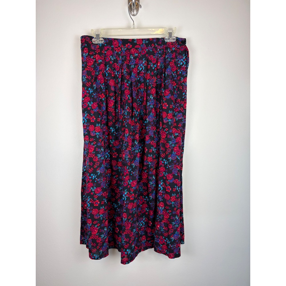 Worthington Skirt 16 Black Dark Floral Vintage 90s Pleated Midi Cottagecore